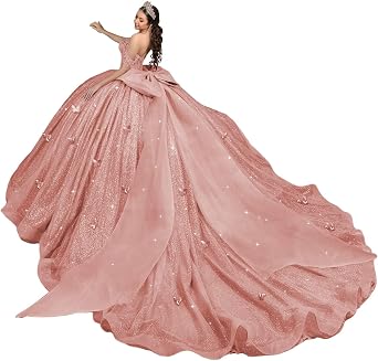 Mouccy Beaded 3D Butterfly Beaded Quinceanera Dresses Off Shoulder 15 Dress
