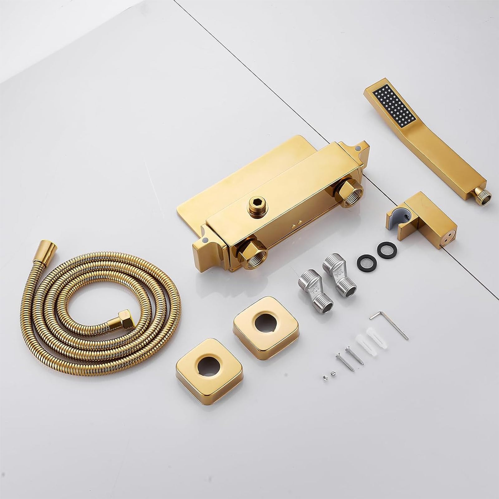 Bateria wannowa z główką prysznicową, bateria wannowa z wodospadem, bateria wannowa, bateria wannowa ścienna, nowoczesny zestaw baterii do wanny łazienkowej,Gold