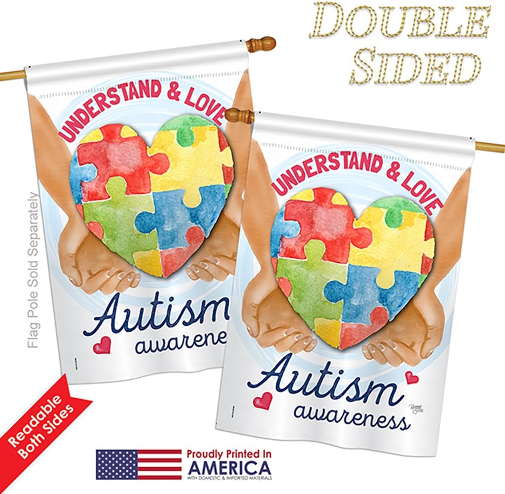 Breeze Decor - Understand Autism Awareness Inspirational - Everyday Support Impressions Decorative Vertical House Flag 28" x 40" Printed in USA
