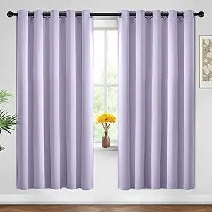 Yakamok Blackout Curtains Room Darkening Thermal Insulated Window Panels,Solid Grommet Top Drapes for Bedroom/Living Room(62Wx72L, Lilac, 2 Panels)