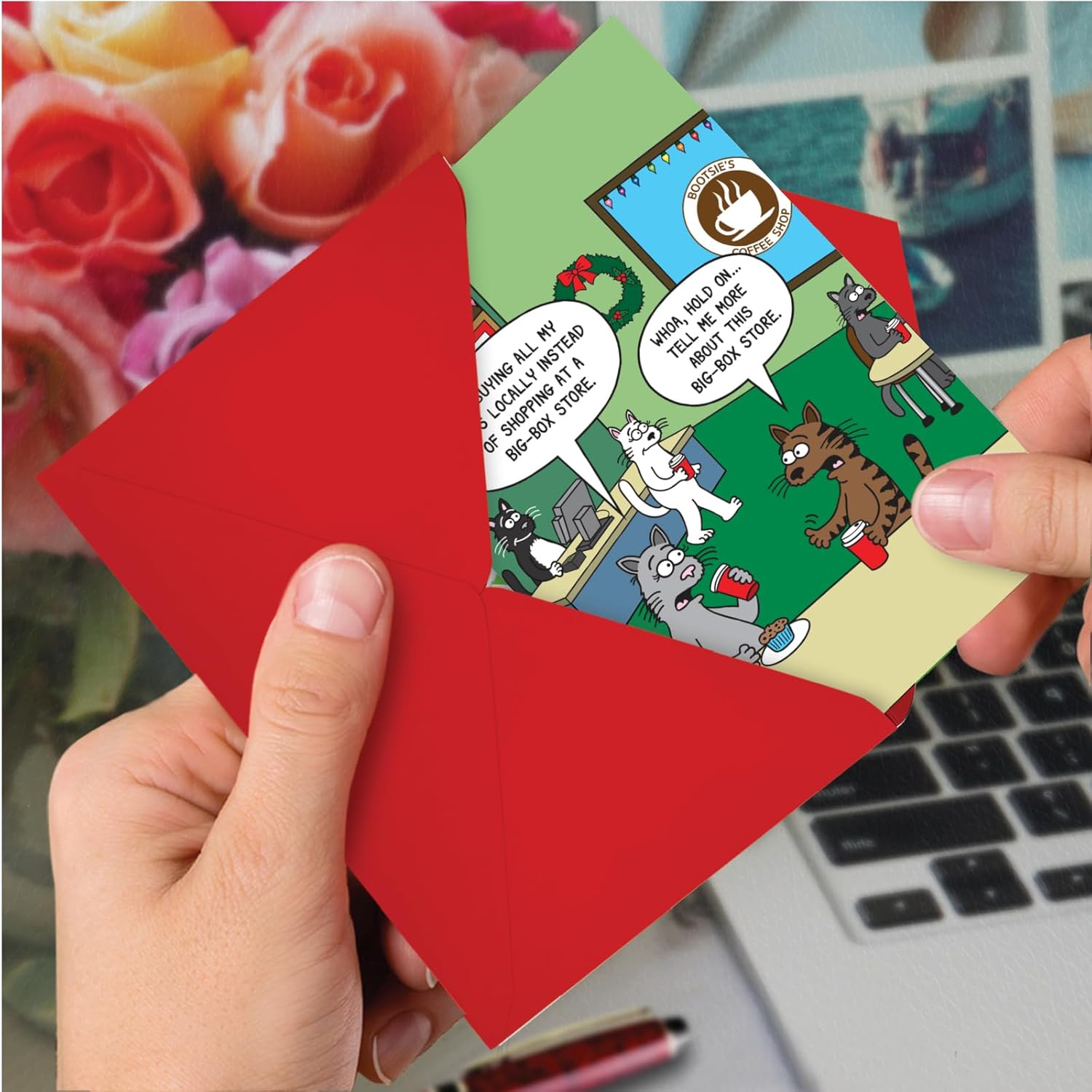 NobleWorks おもしろクリスマスグリーティングカード 5 x 7インチの封筒付き (カード1枚) メリークリスマス ホリデー