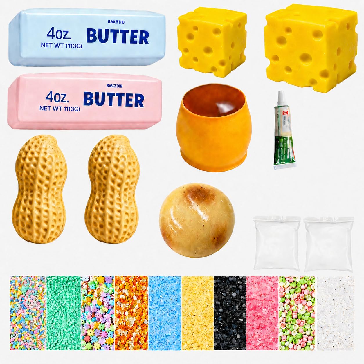 DIY Stress Ball Making Kit with Filler-8 Piece Squishy kit Maker, Cheese Butter peanut potato Squishy Skin Stress Ball Making Kit with Air Pump — image 1
