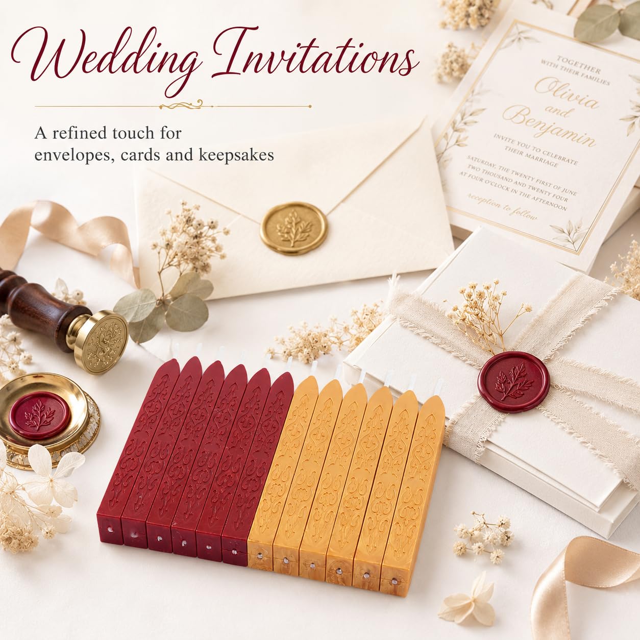 12 varillas de cera con mechas para sellos de cartas, invitaciones de boda, decoración de embalaje (oro rosa)
