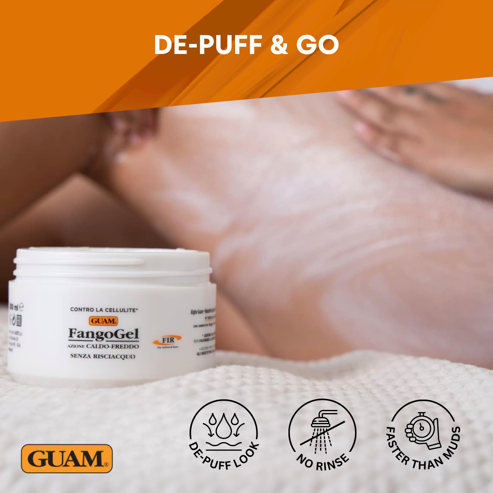 Guam Fangogel F.I.R. Contro la Cellulite Senza Risciacquo Azione Caldo-Freddo con Nanosfere Lipoattive, Caffeina, Mentolo, Giallo, 300