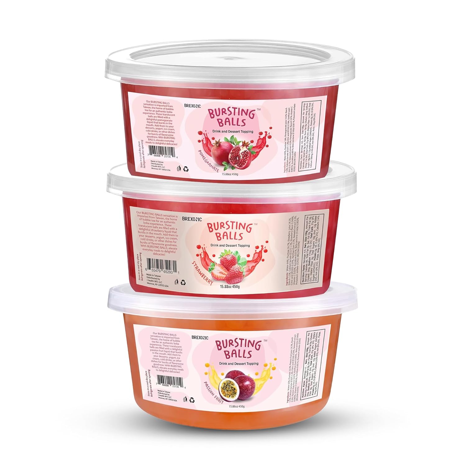 Passion Fruit, Pomegranate, Strawberry