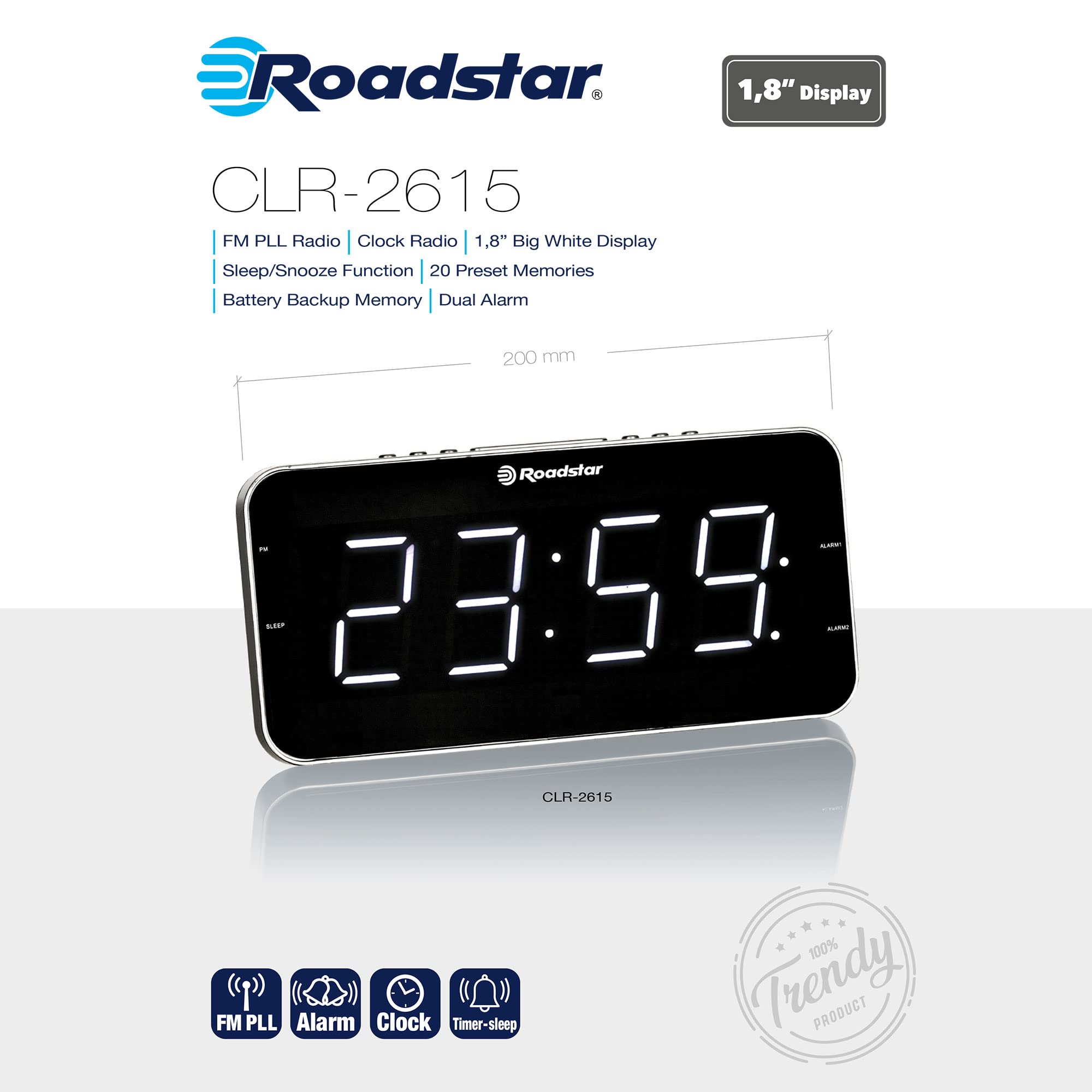 Image secondaire de Radio-Réveil FM PLL Roadstar CLR-2615 avec Grand Écran LCD et Fonction Snooze