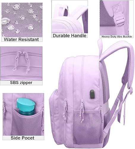 Miniatura 3 de Mochila de viaje clásica de mano para hombres y mujeres, mochila antirrobo para computadora portátil con puerto de carga USB, Púrpura, Mochilas de