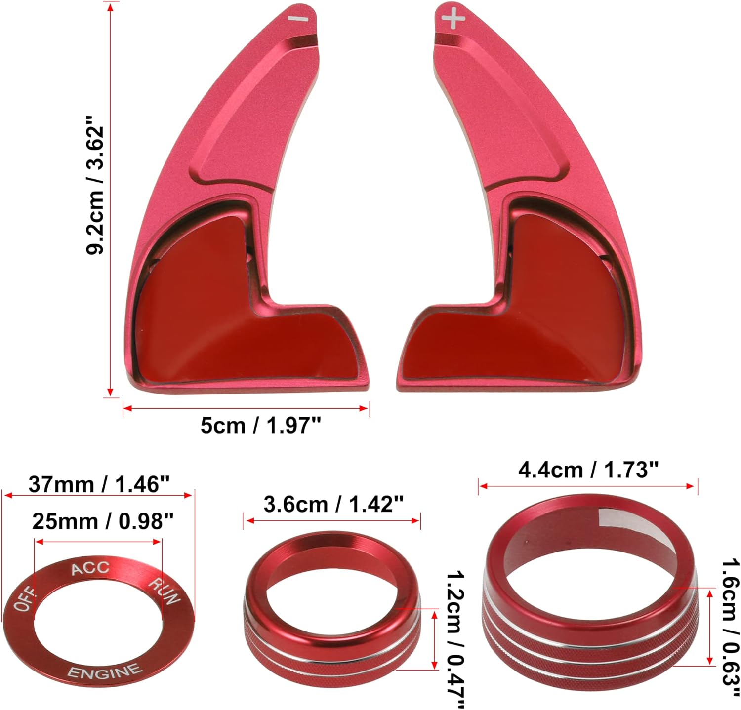 X AUTOHAUX Steering Wheel Shift Paddle Extension Trim Air Conditioning Switch Knob Cover Set for Dodge Charger Challenger for Chrysler Durango for Jeep Red