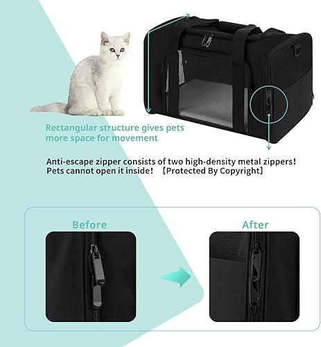 Miniatura 3 de Transportador para gatos, transportador de mascotas para gatos medianos y grandes, aprobado por la TSA con 2 cremalleras de prevención de escape