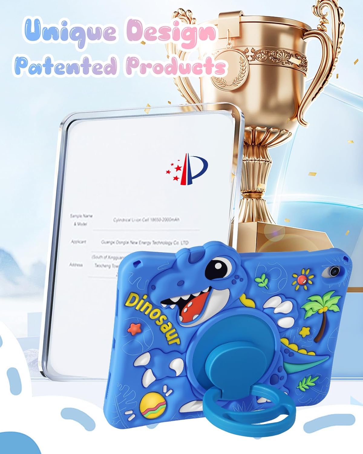Boaretiu Tablet Case - Cute Cartoon Silicone Cover with Adjustable Shoulder Strap & Rotating Stand for Kids Boys Girls, for iPad 11th(A16) 2025 11 inch/10th Generation 10.9" 2022 Case, Blue Dinosaur