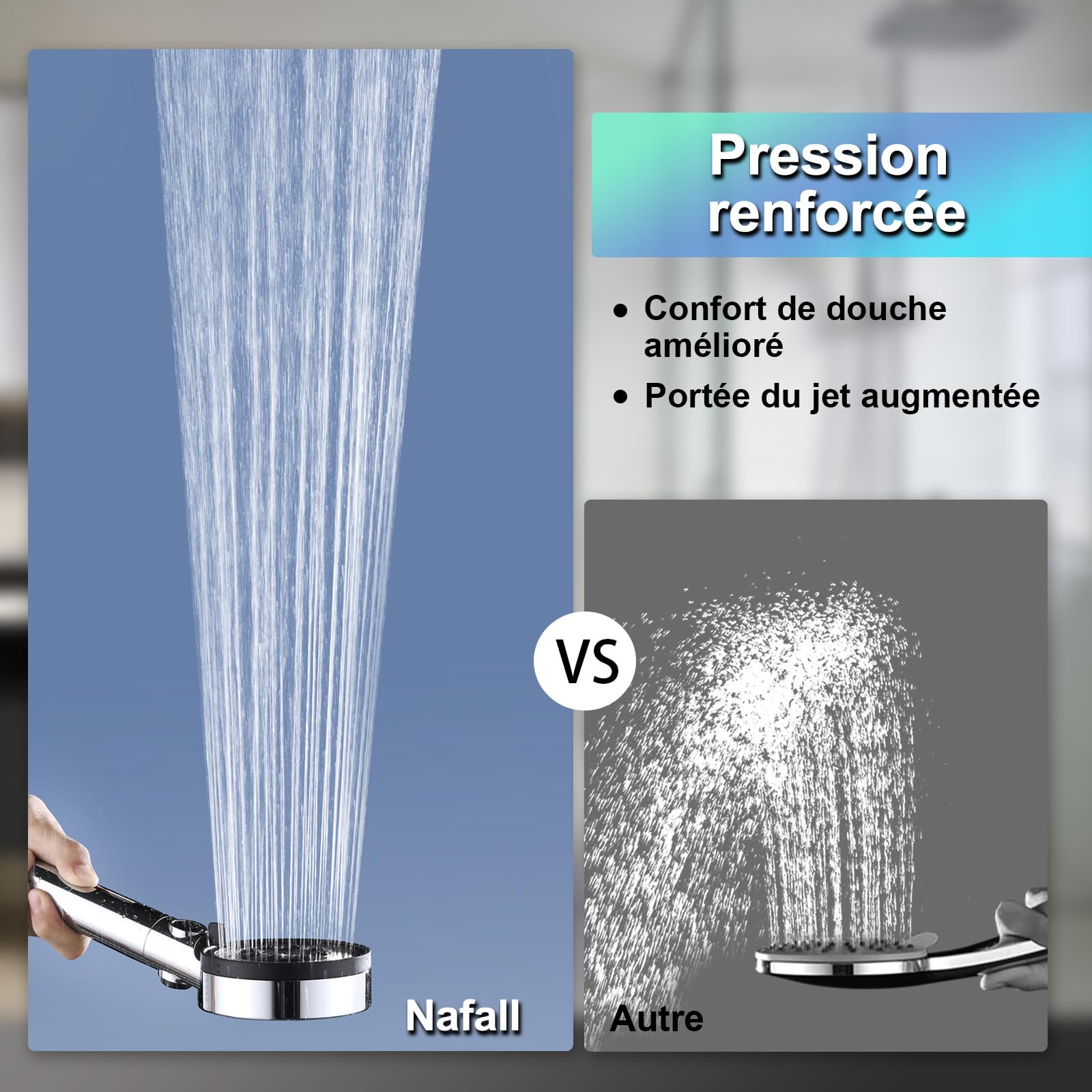 Pommeau Douche avec 4 Pp Filtres - Pommeau De Douche Haute Pression Anti Calcaire, Douchette Douche Salle de Bain avec 5 Modes de PulvéRisation, Chromé (Sans Tuyau ni Support)