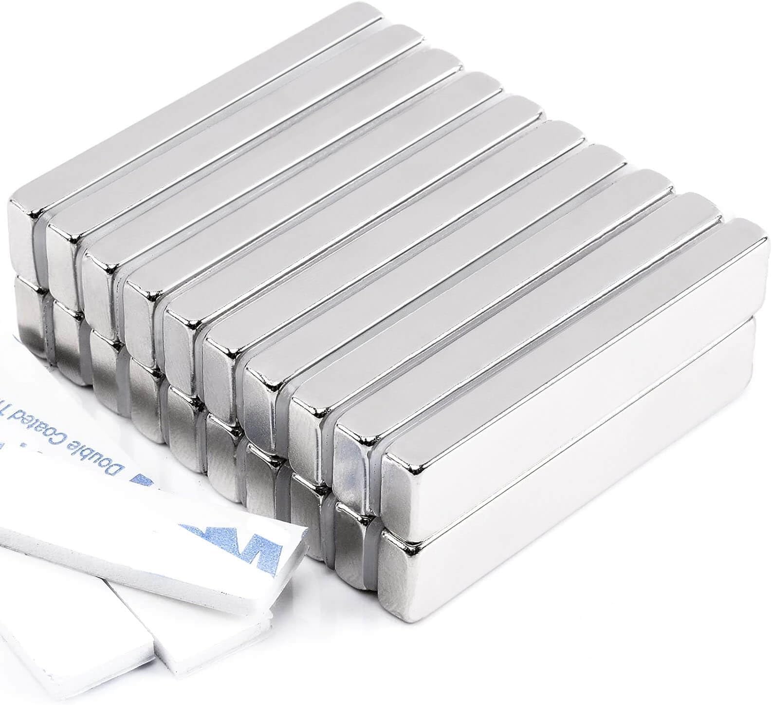 MIN CI 20 Pack Powerful Strong Neodymium Magnets Bars Heavy Duty, Rectangular Permanent Rare Earth Magnets with Adhesive Backing, for Kitchen Lockers Craft Tool Storage, 1.96 x 0.39 x 0.19in