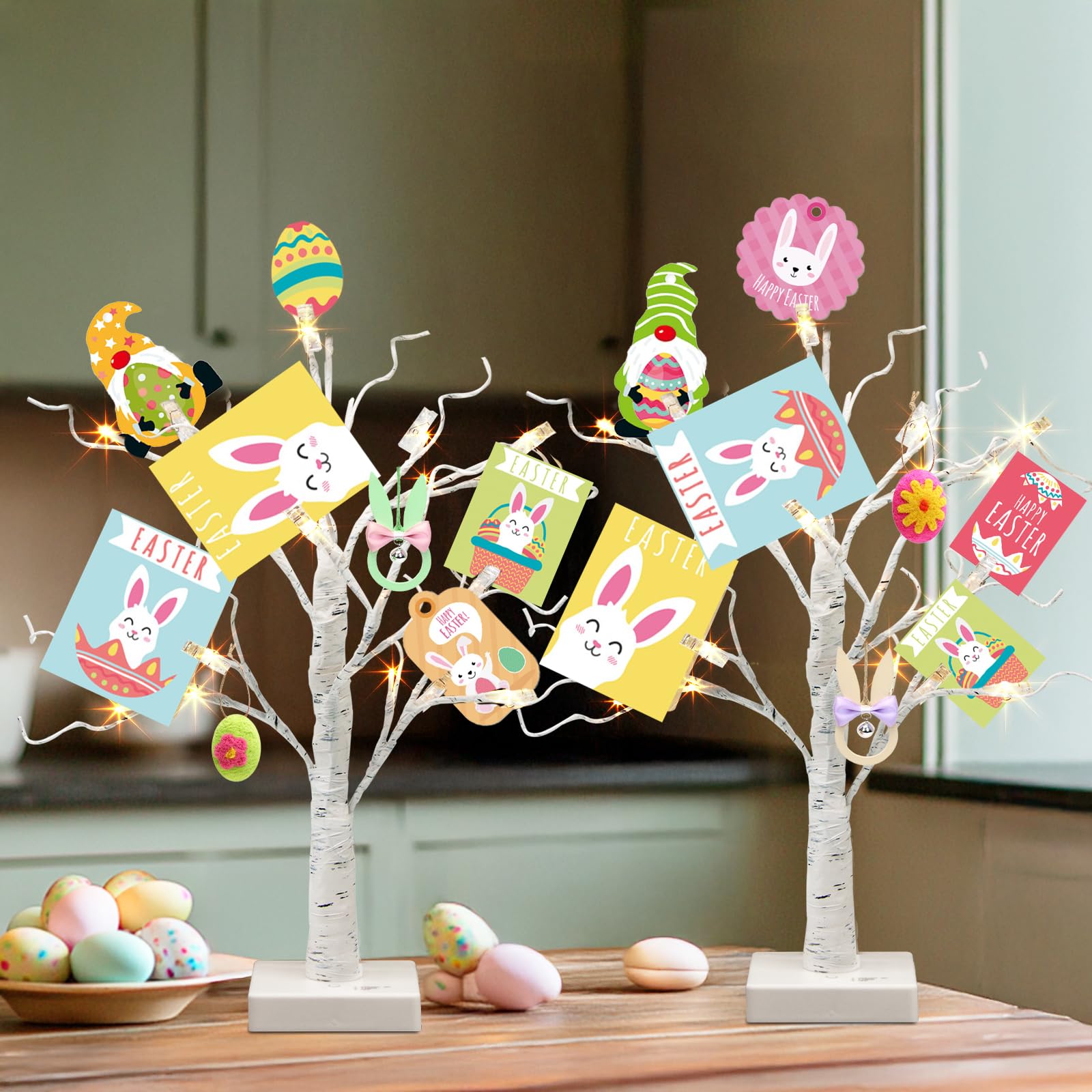 Vanthylit Money Tree Gift Holder Set of 2, 24 LED Warm White Lights Battery Powered Timer, with Clips and Greeting Cards, Gift Holder Decor for Photo Mother's Day Christmas Graduation Gifts