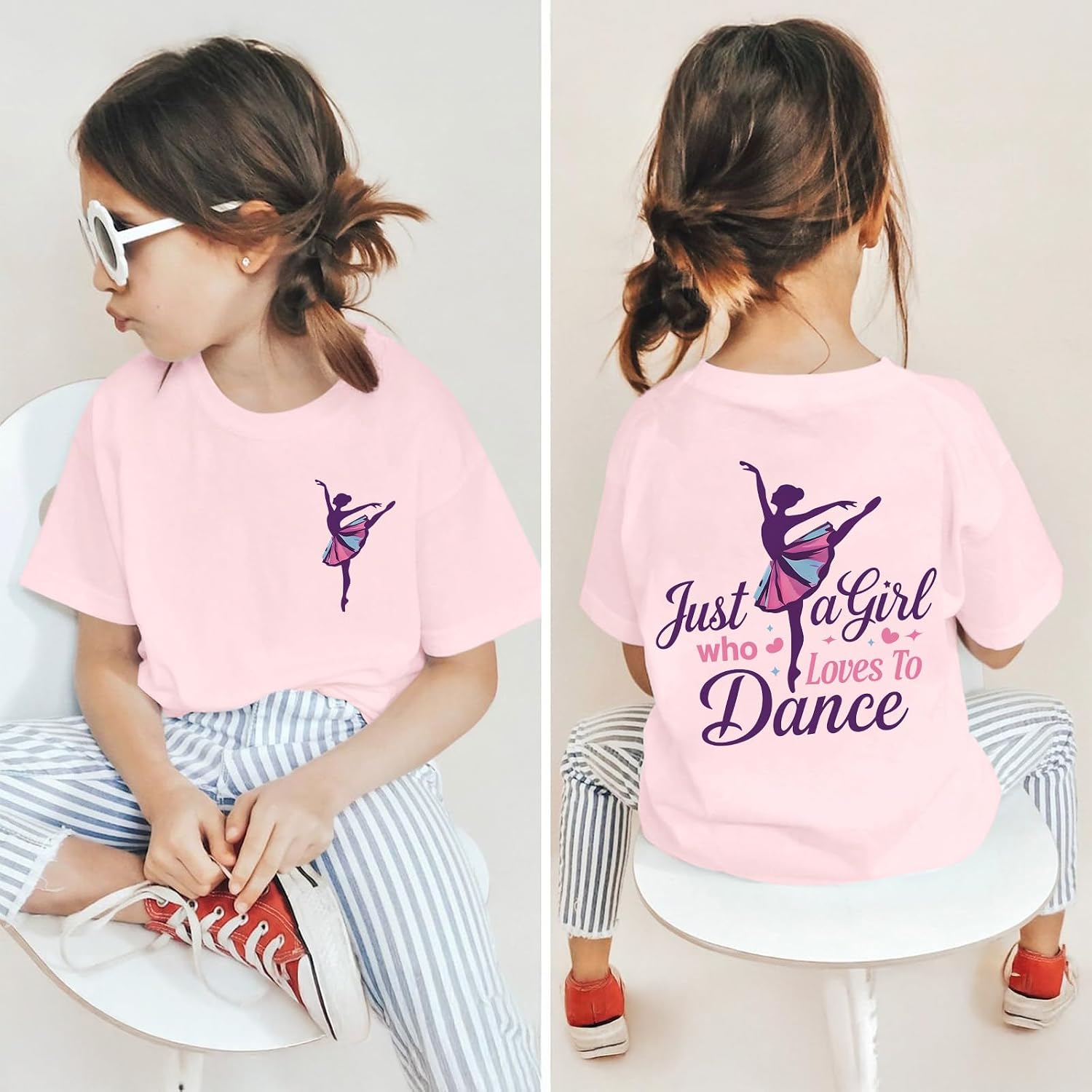 Just A Girl Who Loves to Dance Shirts for Girls Ballet Graphic Tees Cute Kids Tshirt Dancer Gifts Short Sleeve Shirt