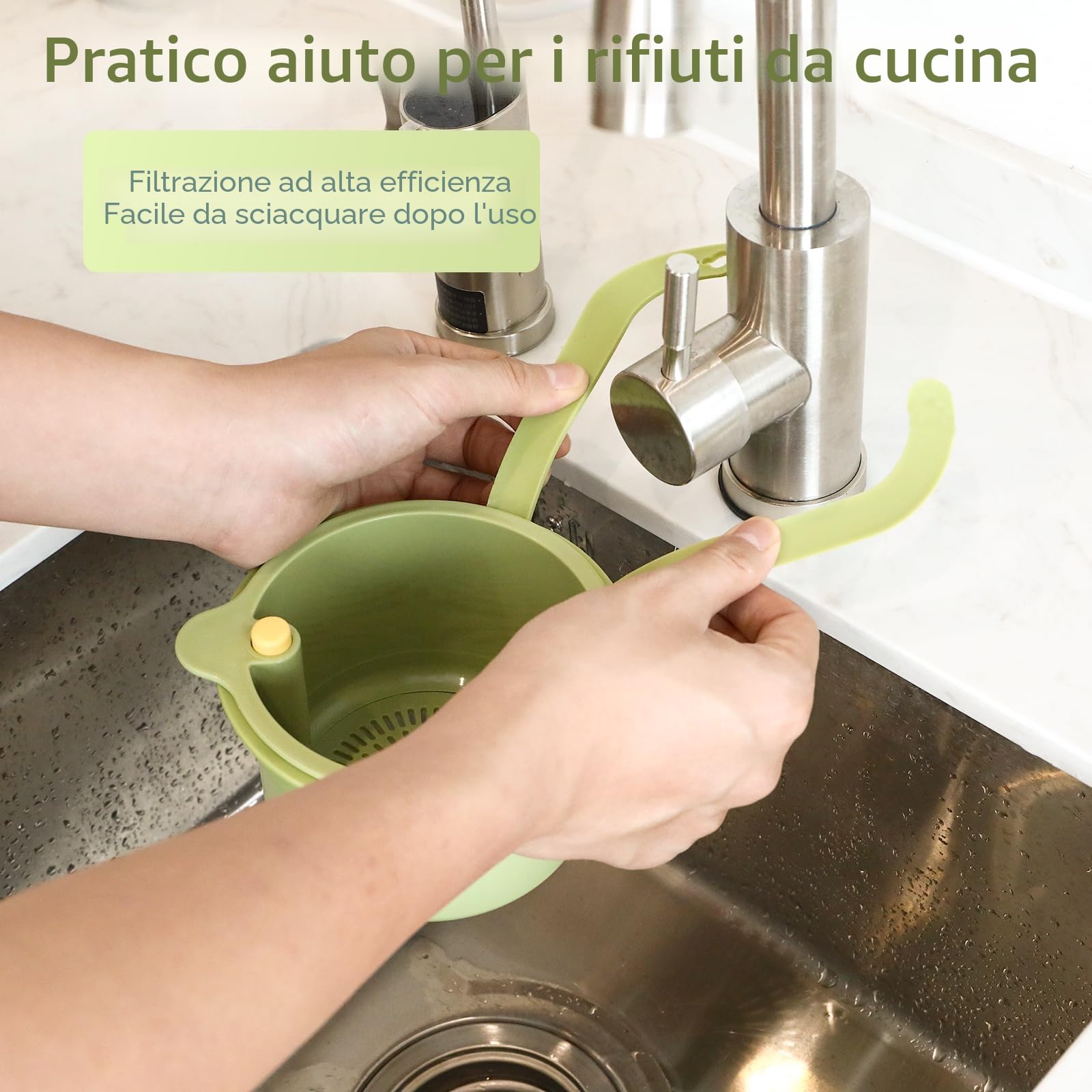 Zikenis Cestello di scarico in plastica,filtro di scarico multifunzione,adatto alla maggior parte dei rubinetti standard,per il lavaggio e lo stoccaggio in cucina (verde)