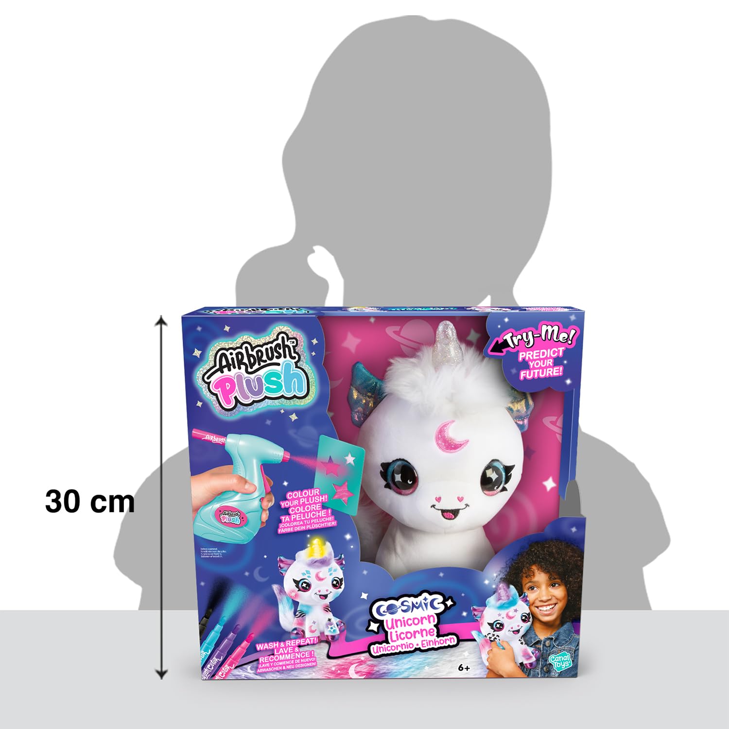 Peluche unicorno cosmico personalizzabile bianco con corno magico