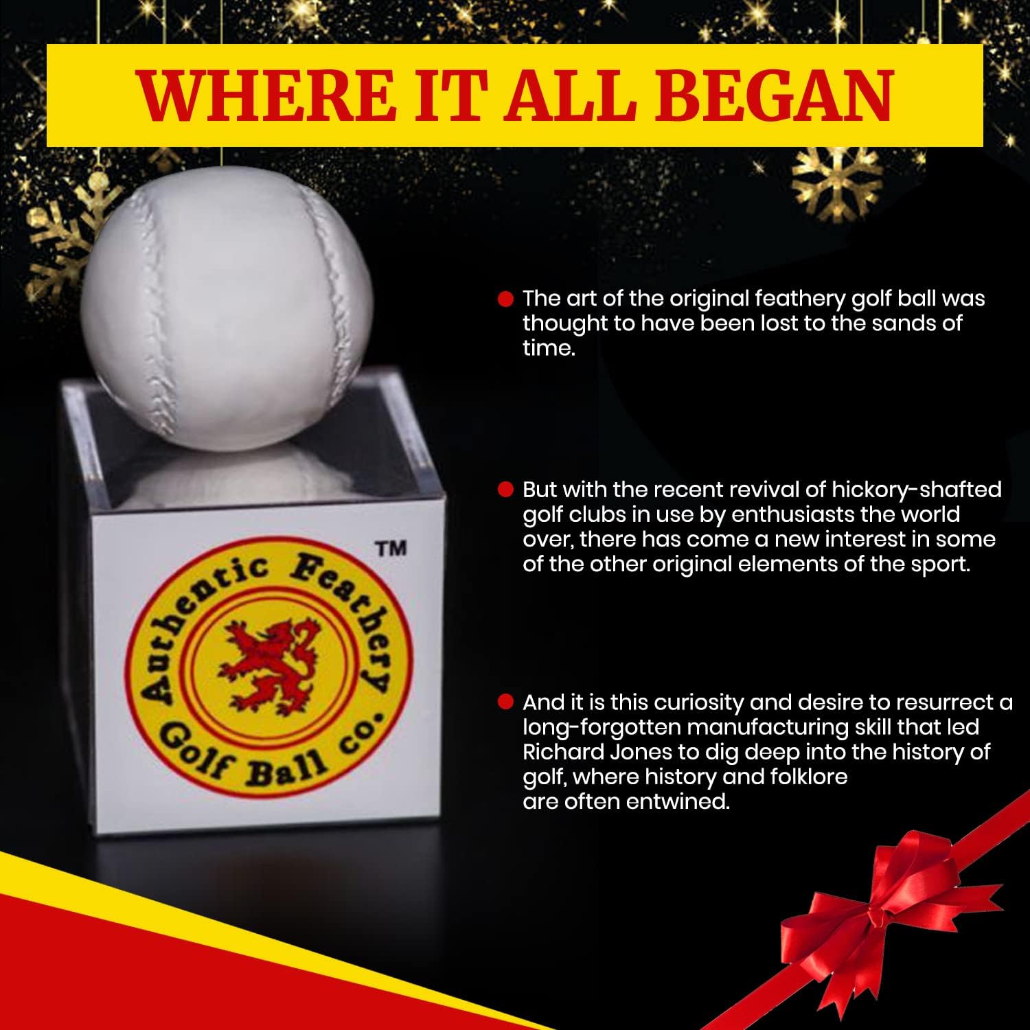 Authentic Lion Feathery Golf Ball - Classic Size - Crystal Clear Acrylic Display Case - Golf Collector's Item