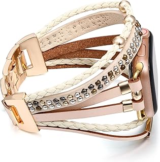 Wingoden Leather Bands Compatible with Apple Watch Band Bracelet 38mm 40mm 41mm for Women Men, Boho Multilayer Wrap Rivet Studded Apple Watch Strap for iWatch Band Series 8 7 6 5 4 3 2 1 SE Ultra, Beige