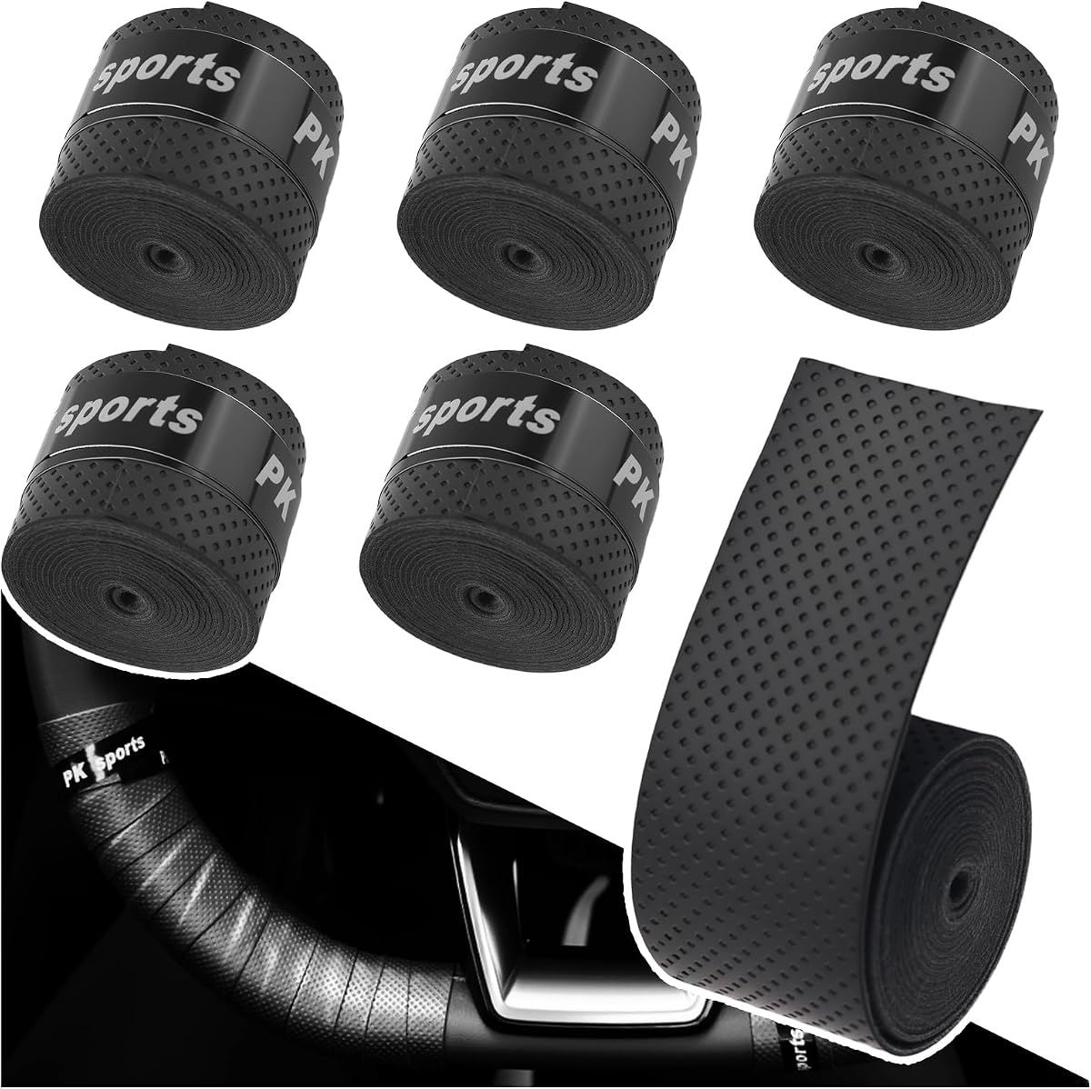 6PCS 3.4Ft Leather Steering Wheel Wrap Tape,Wear-Resistant Soft Steering Wheel Tape for Ergonomic Hand Rest Grip,Universal Car Wheels Cover for Car,SUV,Motorcycle,Bike