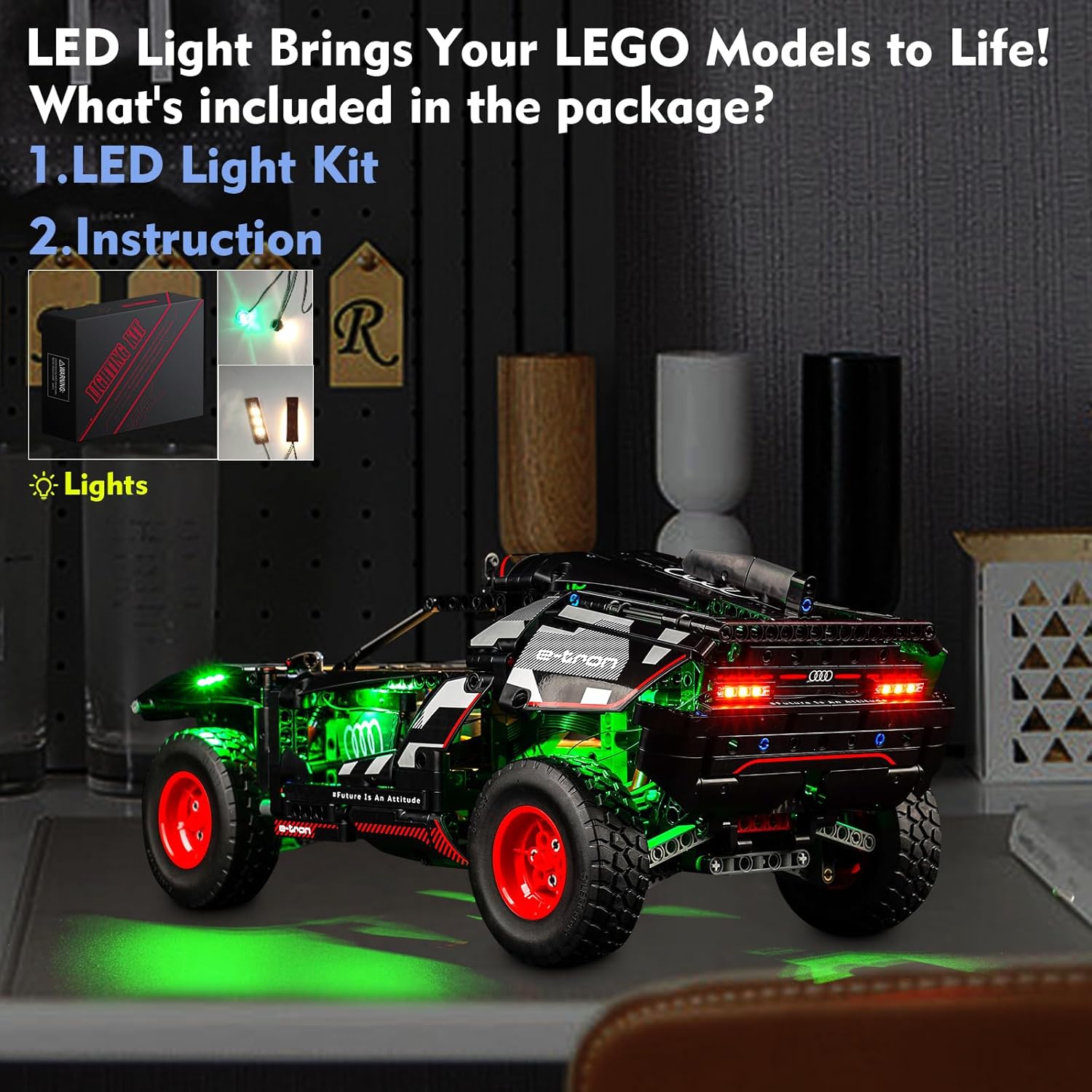 LocoLee LED Light Kit Compatible with Lego Audi RS Q e-tron 42160, 2023 Upgraded Creative Lighting Set Accessories Compatible with Lego Technic Cars 42160 Building Set (Lights Only, No Models)