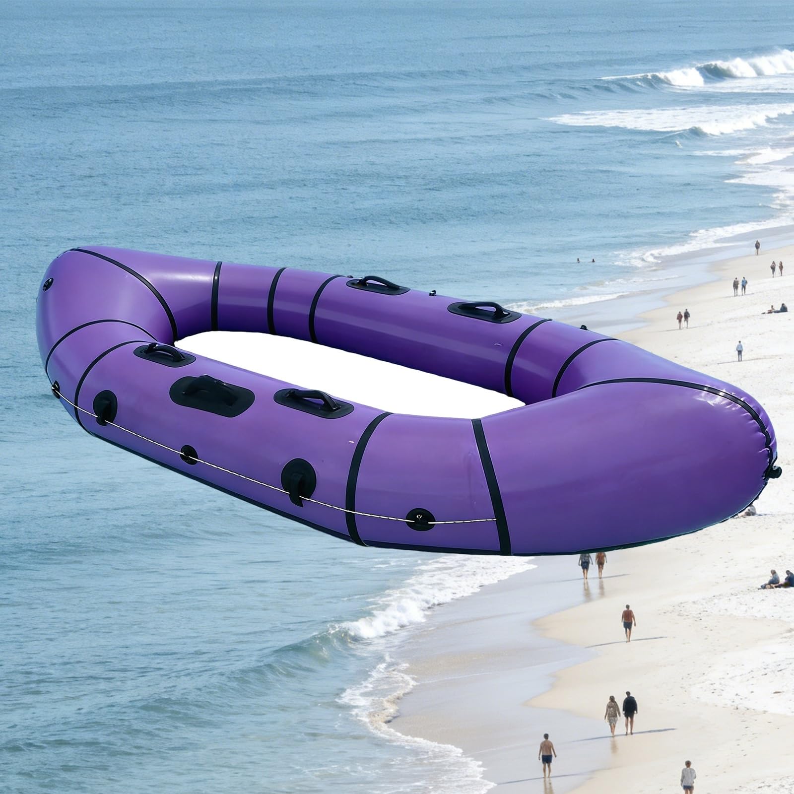 Packraft nadmuchiwana tratwa - 2-osobowy składany kajak, lekka nadmuchiwana łódź z PVC, do wędkowania dryfującego, roweru i kempingu, w zestawie z pompką i torbą