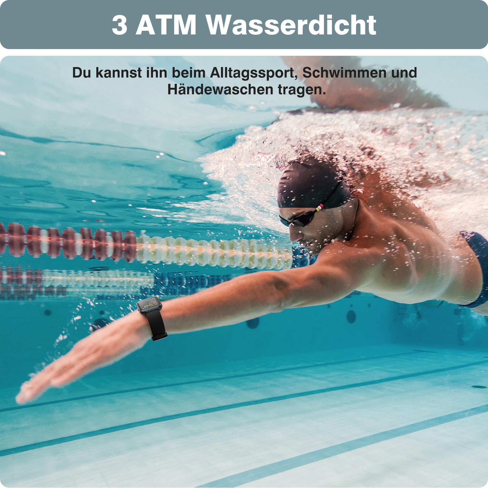 Smartwatch Herren Damen, 1.85" Smart Watch mit Telefonfunktion/Whatsapp, Fitnessuhr Herren mit Herzfrequenz/Schlafmonitor, 10 Tage Akku, 3ATM Wasserdicht Pulsuhr Damen für Samsung/iOS/Android, Alexa