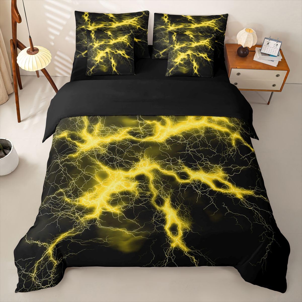Loussiesd Set di biancheria da letto con copripiumino giallo e nero, per letto singolo, 7 pezzi, per bambini, ragazzi e ragazze, giallo e nero, con copripiumino, lenzuola, federe, federe