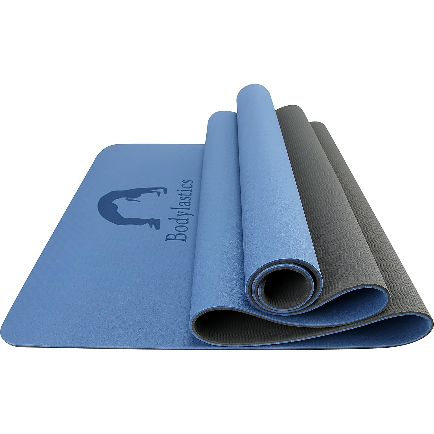 Bodylastics Yoga Mat for Men and Women with Carry Bag TPE 6ft x 2ft x 6mm Large Size Anti Slip & Anti Tear Workout Mat (Grey Blue/Black Mat) 2