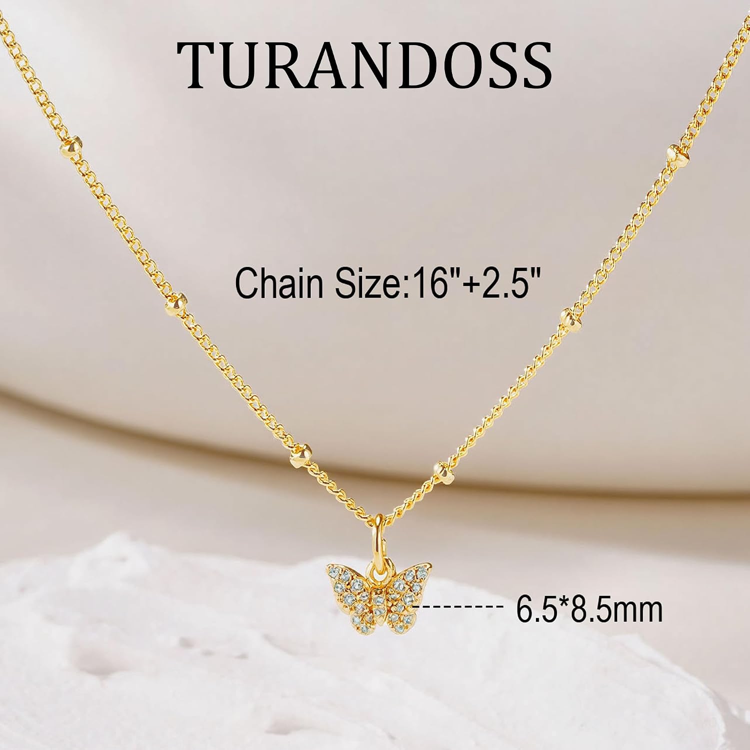 Turandoss 14K-Gold-Plated Necklaces for Women Girls,Dainty CZ Necklace