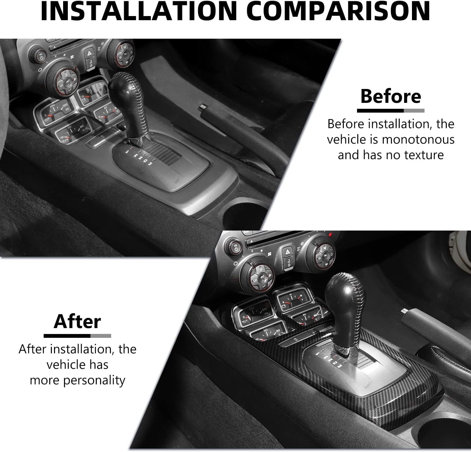 for Camaro Gear Shift Panel Cover, 2PCS Center Console Gear Shift Trim Compatible with 2010-2015 Chevrolet Chevy Camaro Interior Accessories, Carbon Fiber