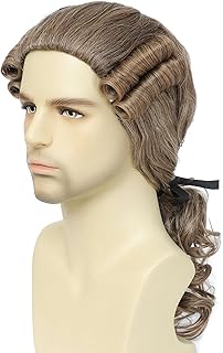 Colonial Style Judge Wig, Long Wavy Costume Wig with Brown Ribbon, Light Brown, Historical Cosplay Accessory (Light Brown)