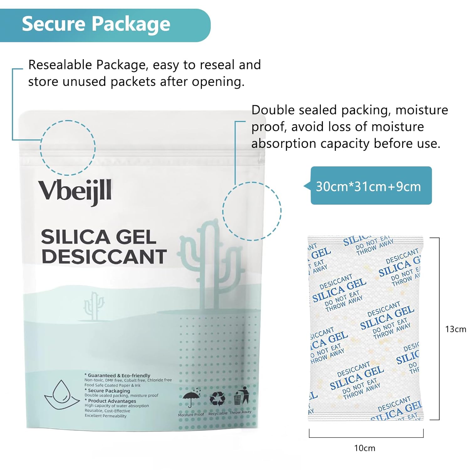 100 Gram (15 Pack) Color-Indicating Silica Gel Packets, Premium Food Grade Desiccant - Rechargeable Moisture Absorbers for Food Storage, Electronics, 3D Filament & Safes