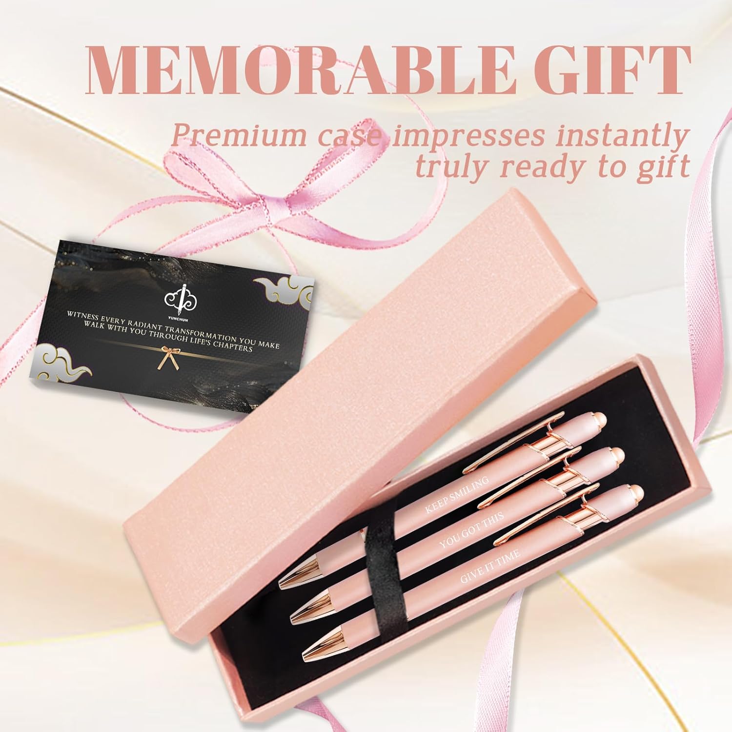 YUNCHUN 3PCS Fancy Ballpoint Pen Sets for Women, Cute Ball Pens with Positive Attitude Words, Best Pretty Black Ink Pens, Elegant Nice Writing Professional Pens for Women, Pink - Image 6