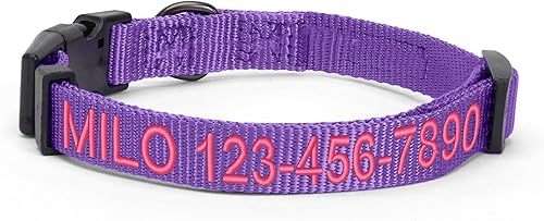 Vista 176 de Pawtitas Collar personalizado para perro, collar de perro pequeño, bordado con nombre, número de teléfono, collar de cachorro, collar ajustable