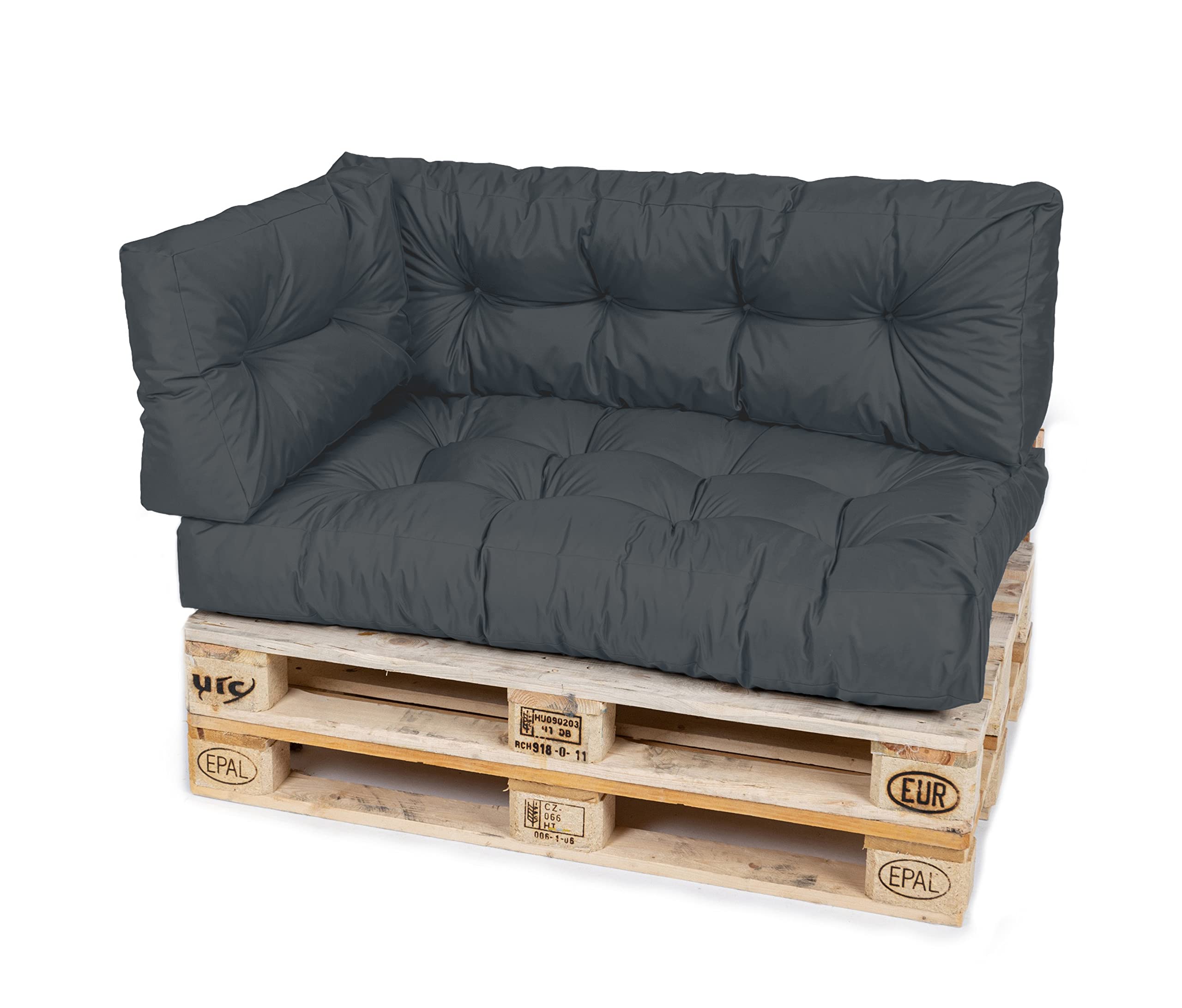 Garden Factory Palletkussen, zitkussen, rugkussen of set, gewatteerd Set ( Zitkussen 120x80 Rugkussen 120x40) Antraciet