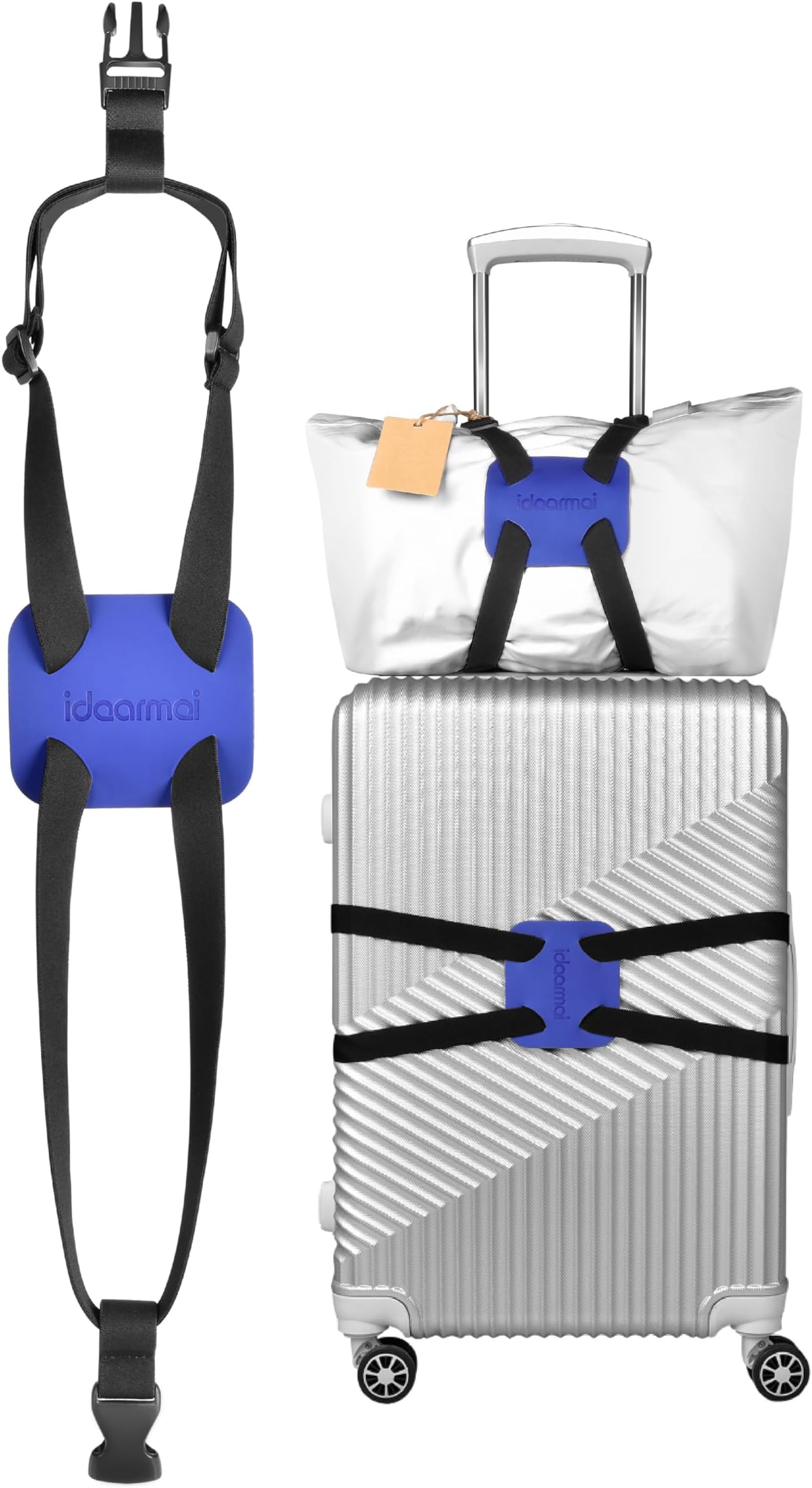 Luggage Straps Bag Bungee for Luggage, High Elastic Suitcase Adjustable Belt Bag Bungees with Buckles (Black/Blue)