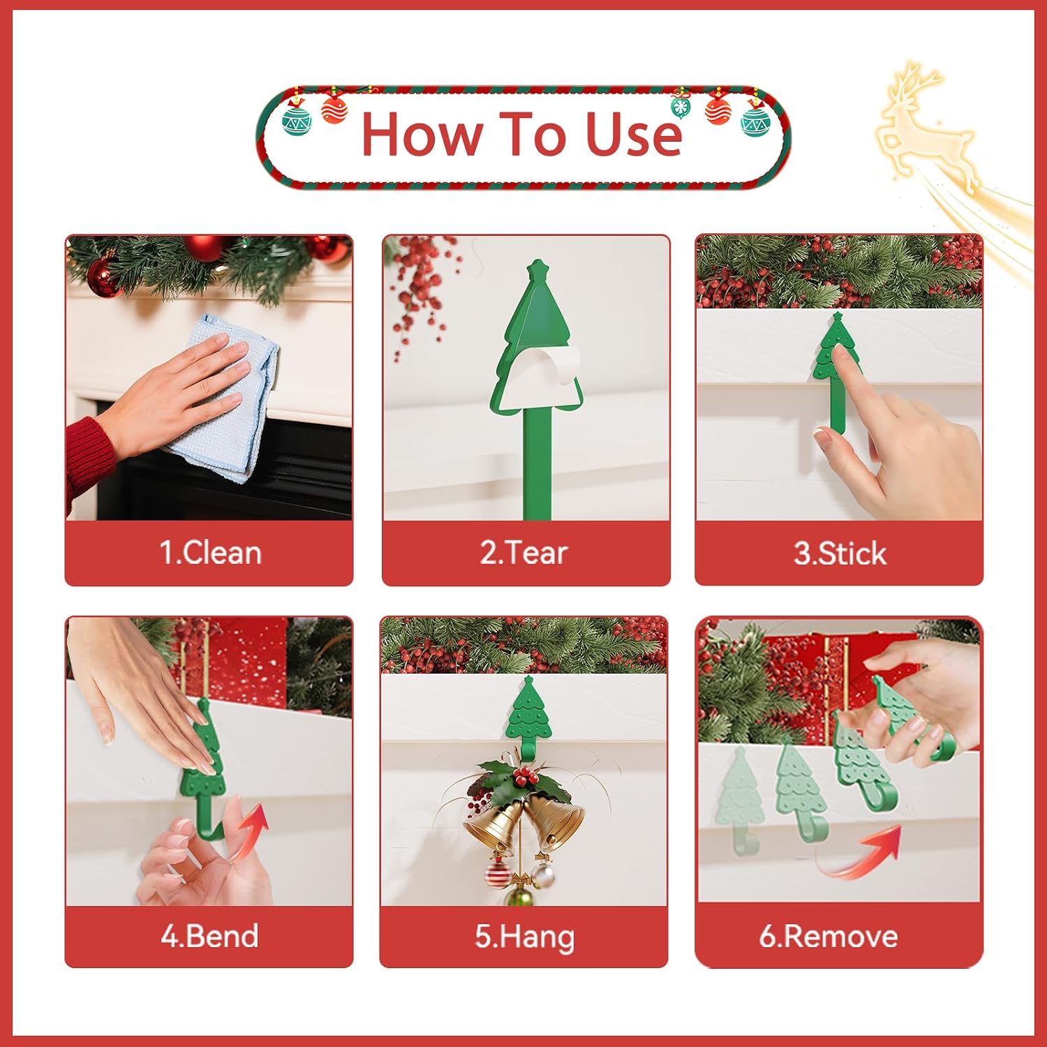 Freewindo 4 Pack Christmas Stocking Holders for Mantle, Silicone-Coated Flexible Bending Metal Garland Hangers for Mantle, Stocking Hangers Garland Hooks for Christmas Decorations (Green)