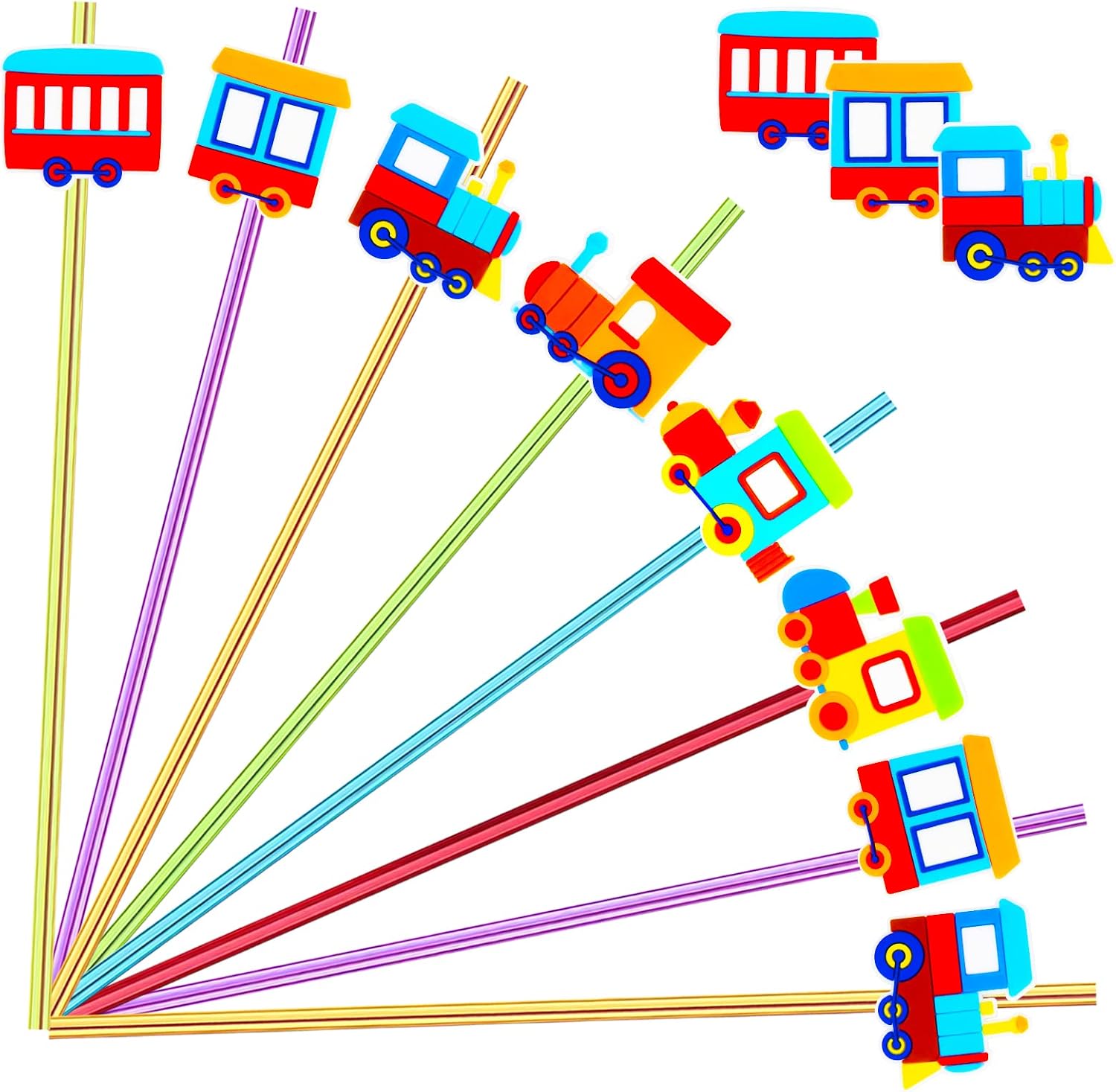 24 Pack Train Curly Straws, 8 Color Train Party Favors