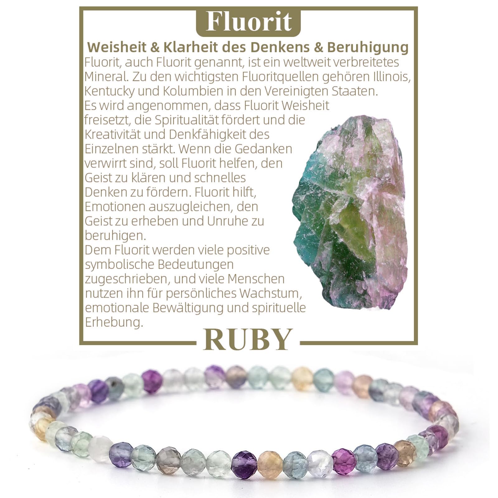 RUBY Perlenarmband Damen - Hochwertiges 4mm Edelstein Armband aus Facettierten Echten Natursteinen - Inklusive Geschenkbox Geschenk für Sie