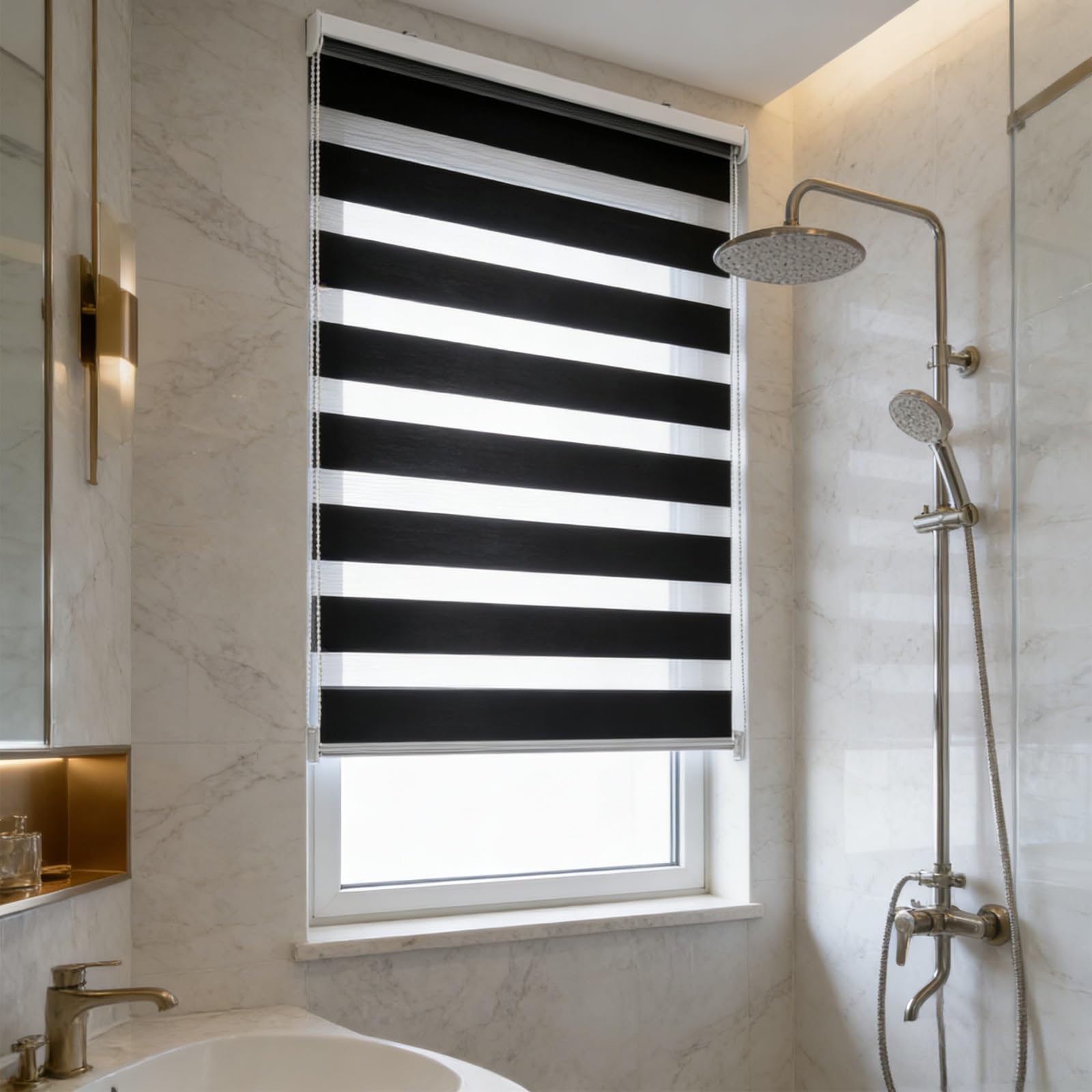 Doppelrollo Klemmfix Ohne Bohren 47 x 50 cm Blickdicht Oder Transparent, Ohne Bohren Möglich, Doppelrollo Wandmontage Klemmfix Rollo für Fenster & Türen, Schwarz