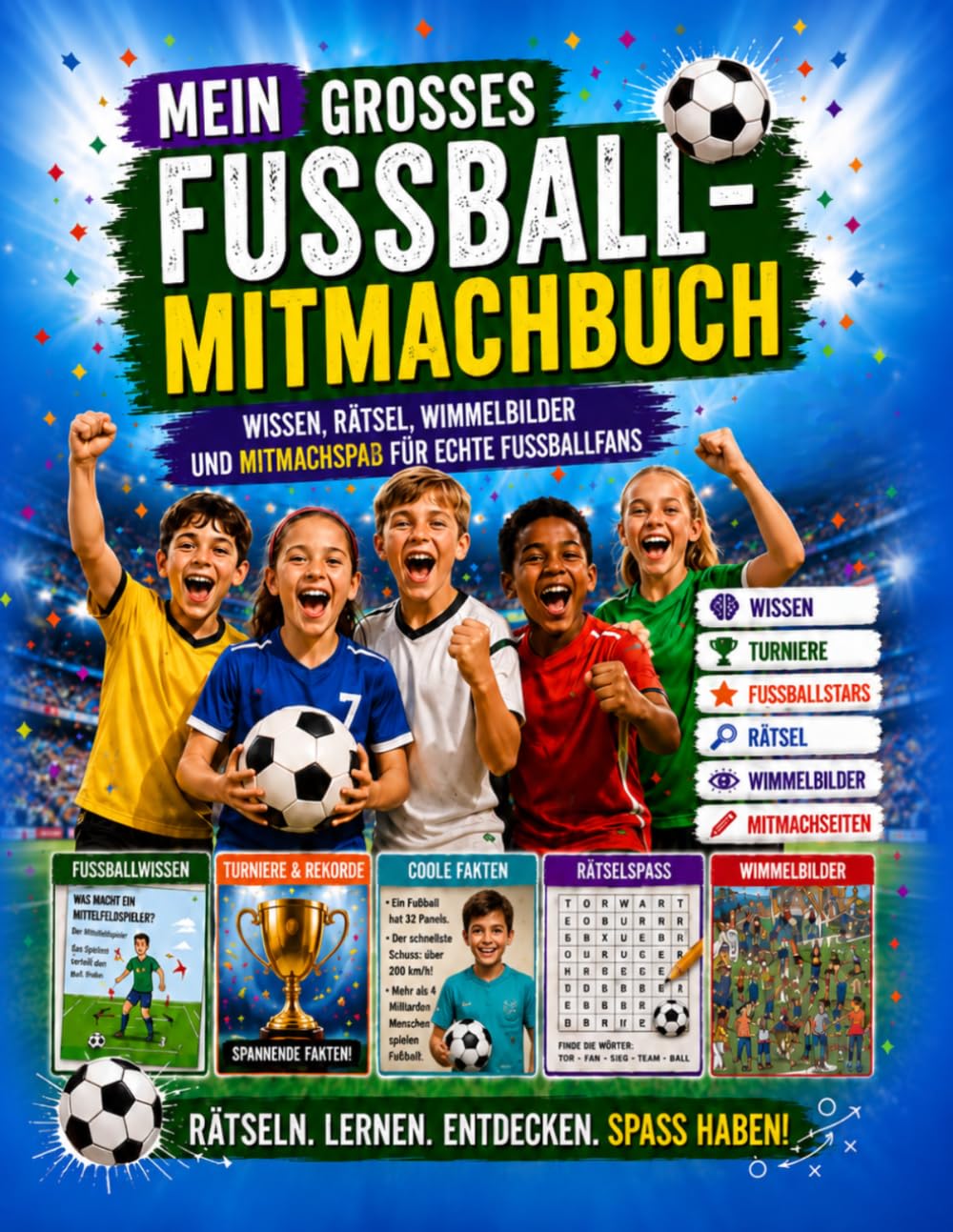 Mein großes Fußball-Mitmachbuch: Wissen, Rätsel, Wimmelbilder und Mitmachspaß für echte Fußballfans (Fußball-Mitmachbücher – Mit dem Ball wachsen!)