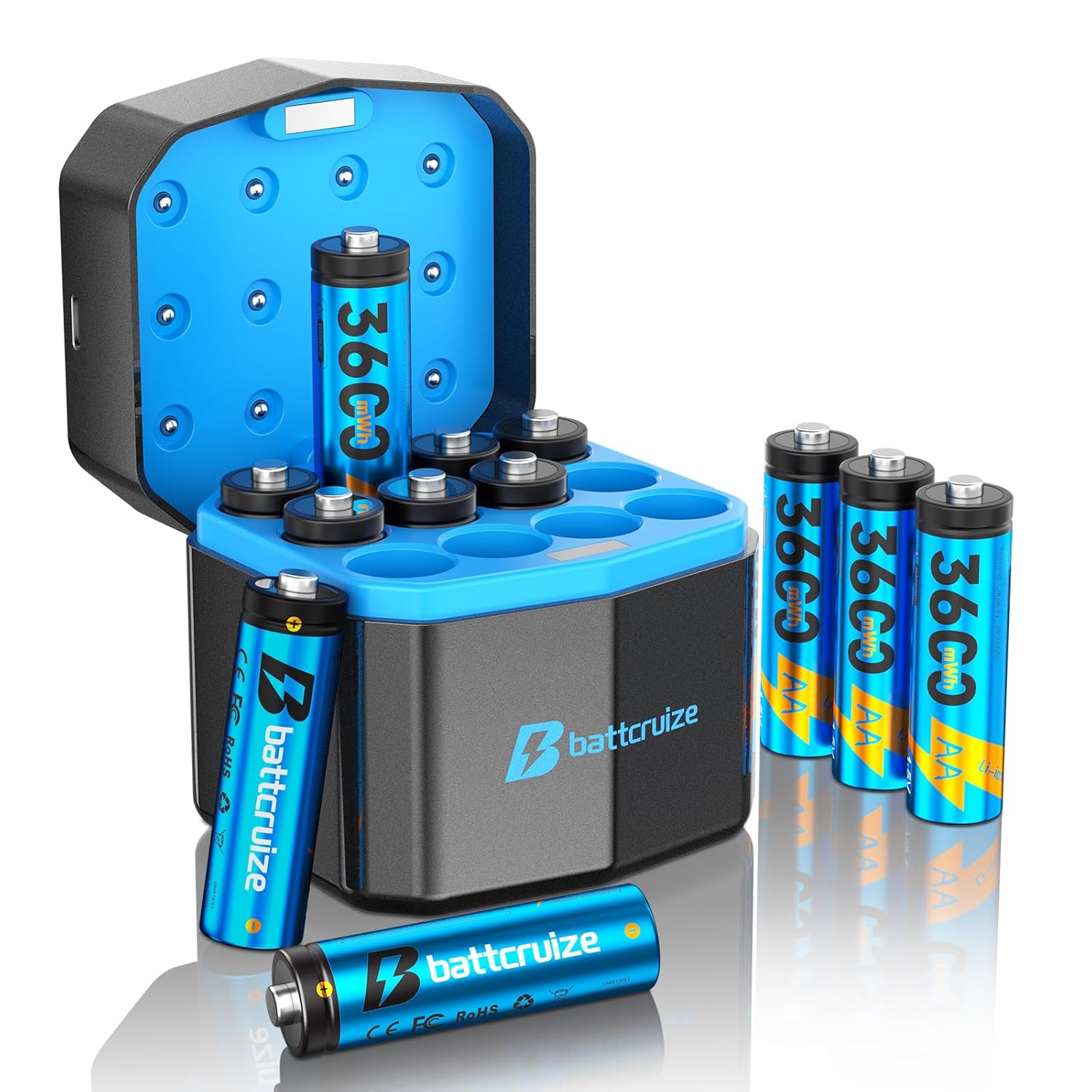 Rechargeable Lithium AA Batteries 12-Pack with 12-Slot Smart Charger 3600mWh 1 5V Constant Lithium AA Batteries Double A