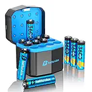 Rechargeable Lithium AA Batteries 12-Pack with 12-Slot Smart Charger, 3600mWh 1.5V Constant Lithium AA Batteries, Double A Battery Rechargeable 2000+ Cycles (Azure)