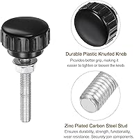Vista 3 de Uxcell 4 juegos de perillas estriadas con tornillos de pulgar y tuercas, rosca macho métrica M6 x 35 mm, cabeza de plástico de 25 mm, perillas