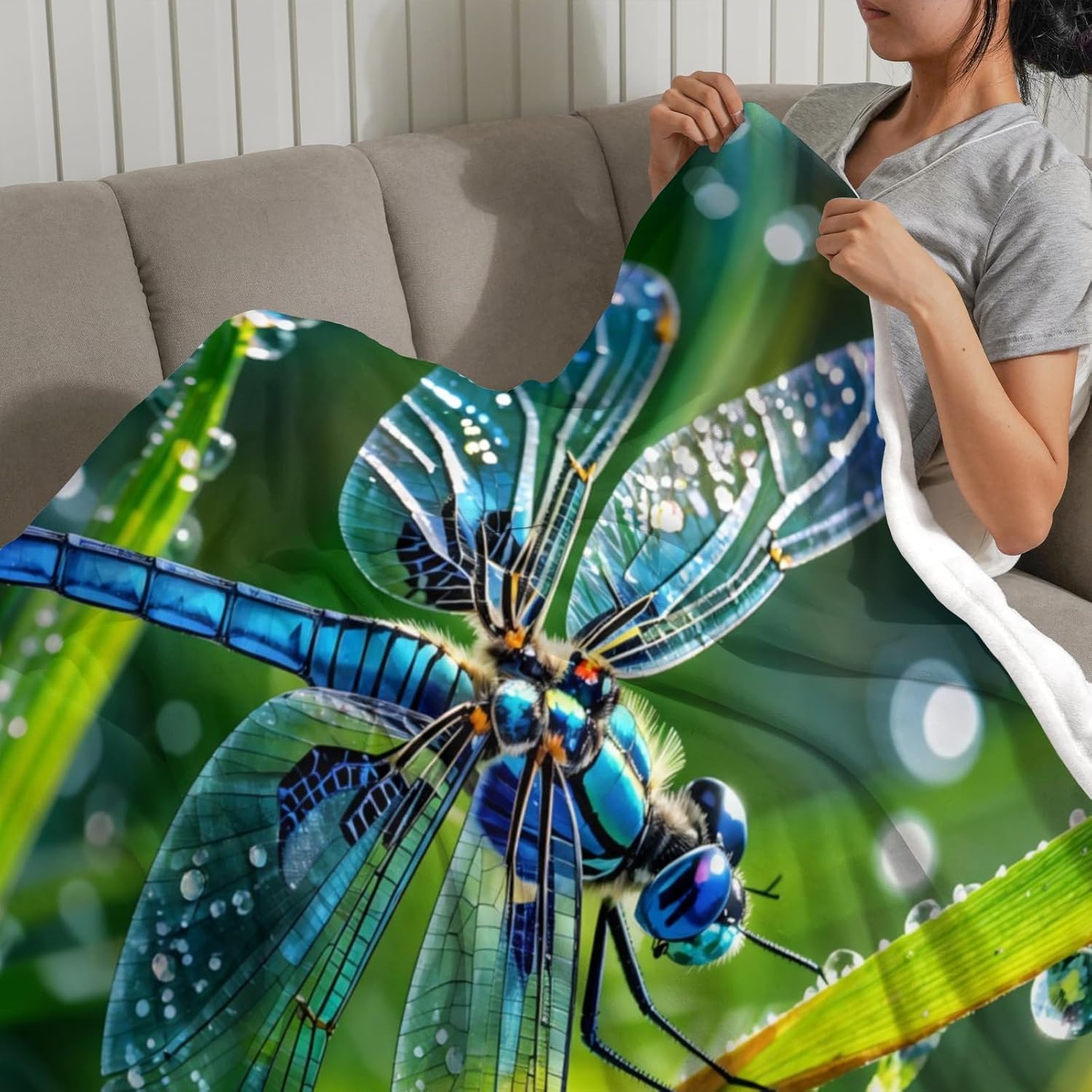 Dragonfly Name Blankets and Throws, Personalized Throw Blanket for Couch Sofa Bed, Soft Warm Fuzzy Cozy, 50" x 60"
