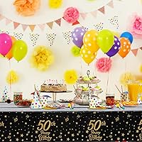 Vista 4 de Tegeme 3 Pieces 50th Birthday Tablecloth Plastic Happy 1975 Table Cover Birthday Decorations 54 x 108 Inches Black and Gold Table Cloths for Men