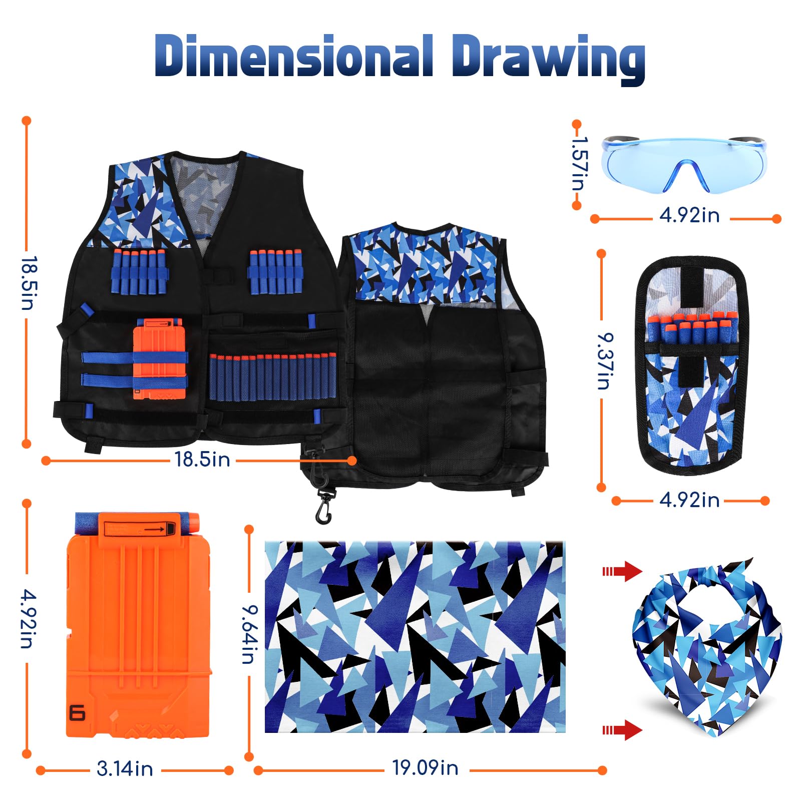 Lehoo Castle Kids Tactical Vest Kit per Nerf Guns N-Strike Elite Series, Nerf Vest per Ragazzi e Ragazze con 30 Freccette di Ricarica, Custodia per Freccette, Maschera Tattica, Ricarica (Blu)