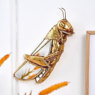 Vintage Gold Grasshopper Dragonfly Mirror Wall Decor Art | Farmhouse Resin Insect Bug Wall Sculpture,Decorative Mirror for Home, Living Room,Entryway,Unique Gift Beetle Collectors