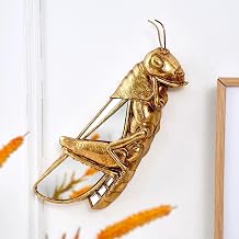 Vintage Gold Grasshopper Dragonfly Mirror Wall Decor Art | Farmhouse Resin Insect Bug Wall Sculpture,Decorative Mirror for Home, Living Room,Entryway,Unique Gift Beetle Collectors