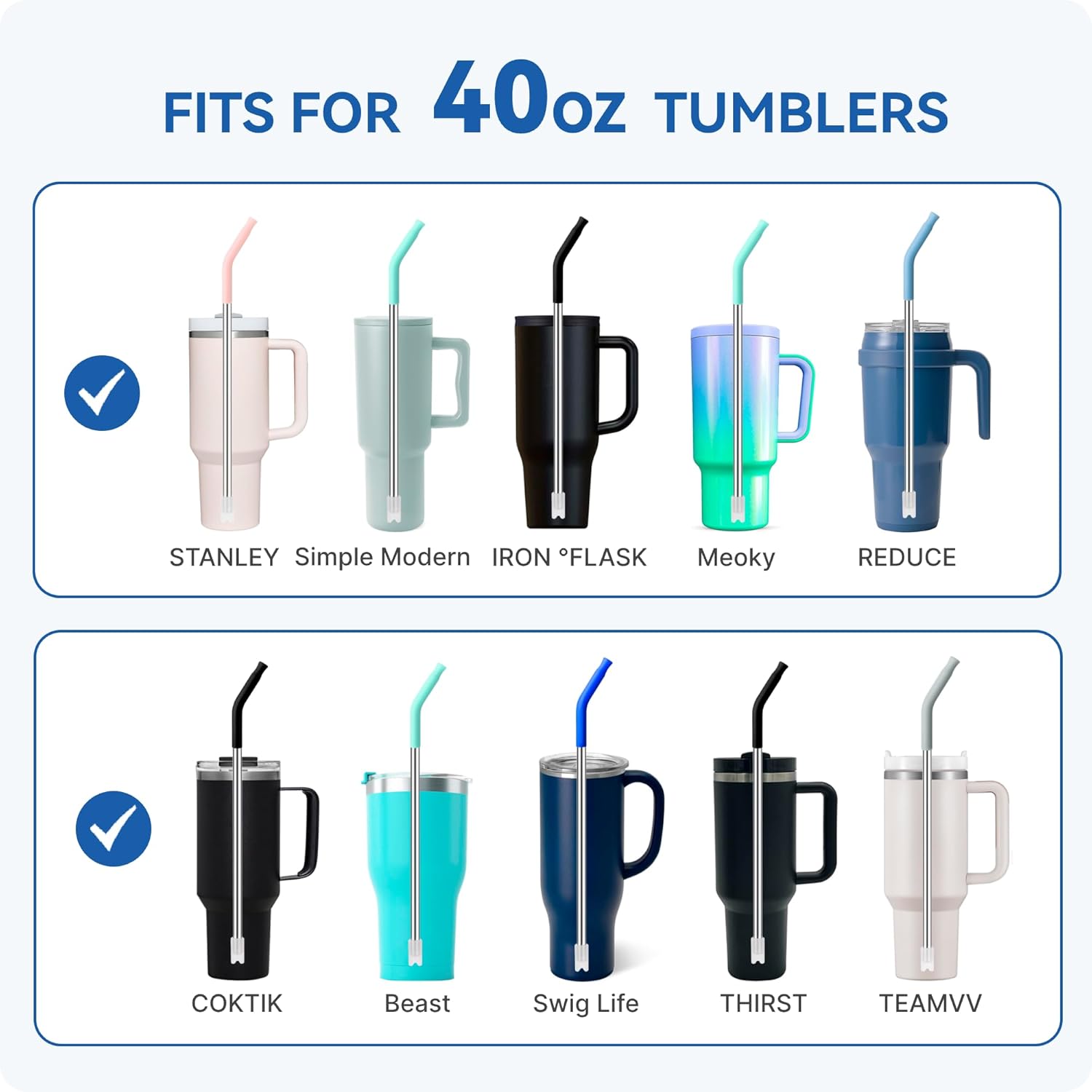 BPA Free & Easy Clean 4 Pack Reusable Stainless Steel Straws,12.2" Extra Long for Deep - Mouthed 40 oz Stanley/Simple Modern Tumblers, 4 Color Silicone Tips for Vivid & Comfortable Sip(1) - Image 2